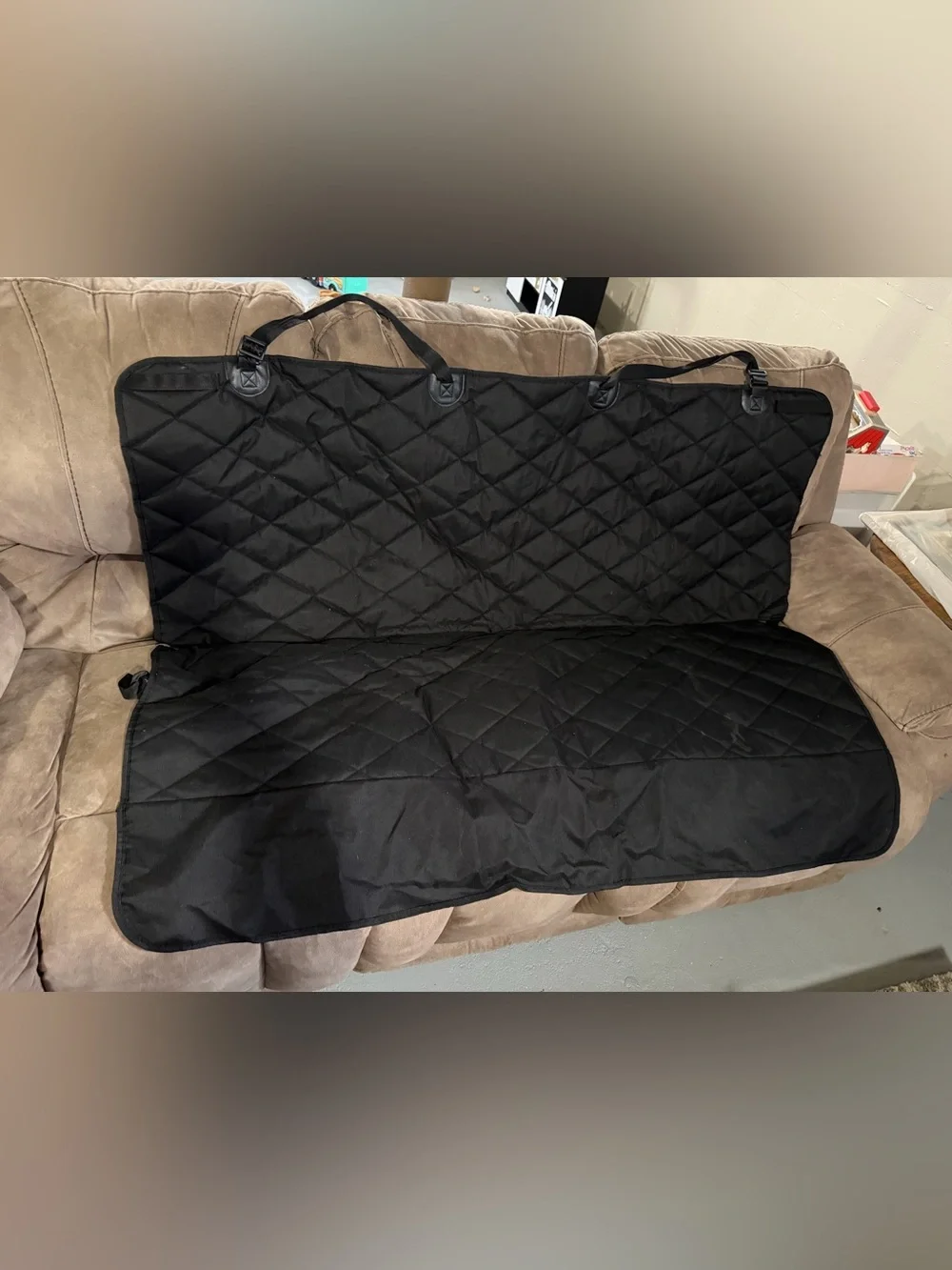 Frisco Quilted Black Pet Car Seat Cover with Straps